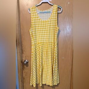 Lularoe Gingham yellow White Nicki Tank midi dress 2XL EUC Pockets